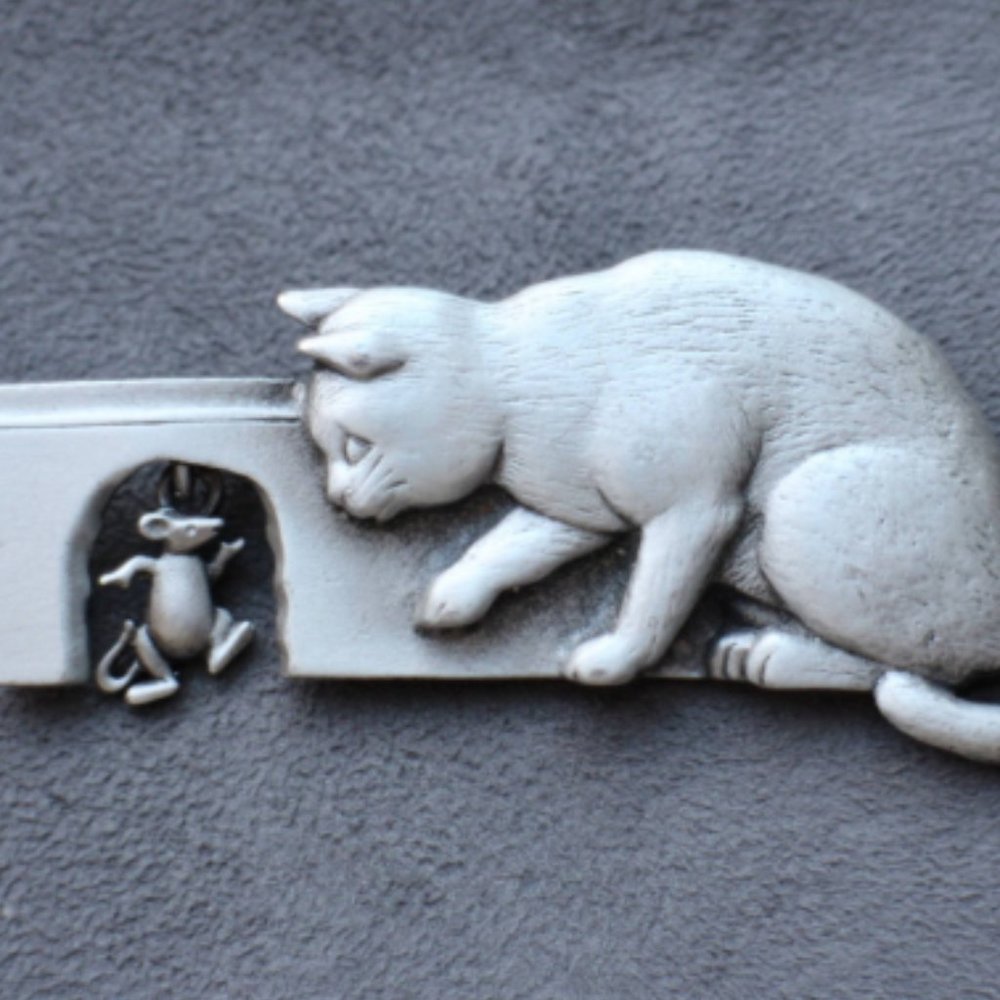 JJ Cat Pin, Vintage Jonette Cat and Mouse  Brooch